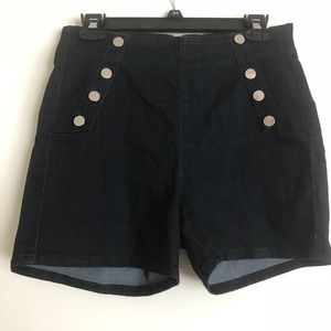 High-waisted dark denim sailor shorts